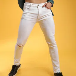 The Indian Garage Co Men White Slim Fit Mid-Rise Clean Look Stretchable Jeans image 5