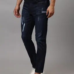 Campus Sutra Men Navy Blue Slim Fit Low Distress Light Fade Stretchable Jeans image 3
