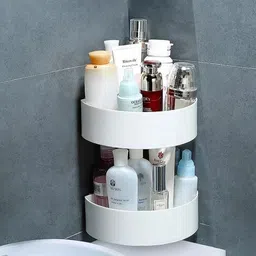 rjtech 2-Tier Corner Wall Rack – Round Bathroom & Kitchen Organizer Shelf Plastic Wall Shelf-picture-25