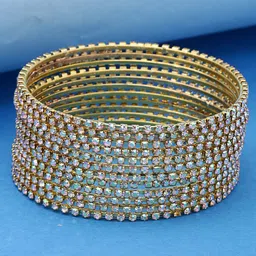 Shining Diva Set Of 12 Gold Plated & Crystal Studded Bangle image 2