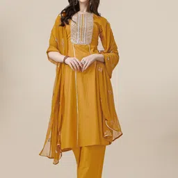 youthnic Women Silk Blend Kurta Palazzo Dupatta Set-picture-12