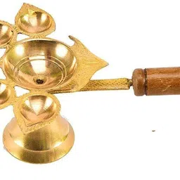 digipuja Panch Aarti Diya Brass | Pancha Pradip for Puja | Panchmukhi Diya with Handle Brass Table Diya image 4