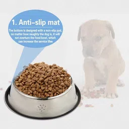 onprix Metal Dog Cat Food Large Round Water Bowl With Anti-slip Pad, Food Bowl Feeder Steel Pet Bowl image 2