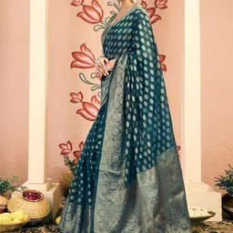 KALINI Woven Design Floral Zari Saree image 3