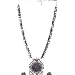 Saraf RS Jewellery Silver-Plated Solar Design Oxidised Necklace With Jhumki Jewellery Set image 5