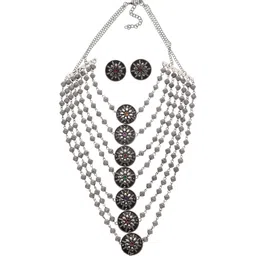 Shining Diva Silver-Toned & Plated Beads Studded Oxidised Jewellery Set image 2