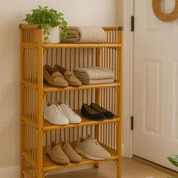 afcane craft Premium 5-Tier Bamboo Rattan Storage Rack for Home Cane Open Book Shelf image 3