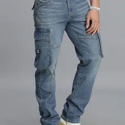 Rookies Men Regular Fit Mid-Rise Light Fade Stretchable Cargo Jeans image 4