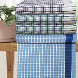 Athom Living Premium White & Blue 5 Pieces Striped Cotton 210 GSM Bath Towels-image-85