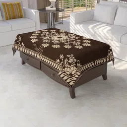 Furnishing Hut Brown Premium Velvet Flower Printed Chenille Center Table Cloth Cover-picture-19