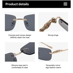 CLIENTALE Unisex Black Lens & Gold-Toned Rectangle Sunglasses with image 5