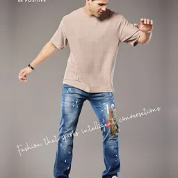 BE POSITIVE Men Self Design Round Neck Regular Fit T-shirt image 4