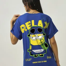 Women Minions Graphic Printed Round Neck Cotton Boyfriend T-Shirt-image-83