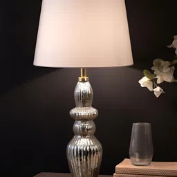 IAAH Silver Toned & White Textured Glass Frusturical Shaped Table Lamp With Shade-picture-31