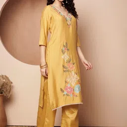 Poshak Hub Floral Embroidered V-Neck Thread Work Straight Kurta With Palazzos & Dupatta image 2