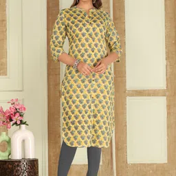 Mehsoos Floral Printed Mandarin Collar Cotton Straight Kurta-image-9