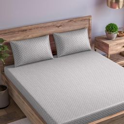 Trance Home Linen Grey Checked Pure Cotton 300 TC Queen Bedsheet Set-1.91 m x 1.52 m-picture-8