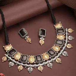 Saraf RS Jewellery American Diamond Studded Tribal Lakshmiji Motif Choker Jewellery Set-picture-39