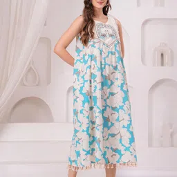 HIGHLIGHT FASHION EXPORT Women Ethnic Motifs Printed Embroidered A-Line Midi Dress image 2