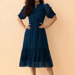 all about you Puff Sleeve Ruffled Crepe Fit & Flare Midi Dress image 2