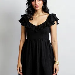 COVE AND LANE Puff Sleeve Ruffled Fit & Flare Dress-image-5