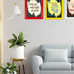 Indianara Red & Yellow 4 Piece Wood Other Wall Paintings image 5