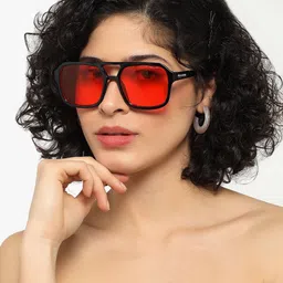 PELLE LUXUR Unisex Red Lens & Black Other Sunglasses with-image-46