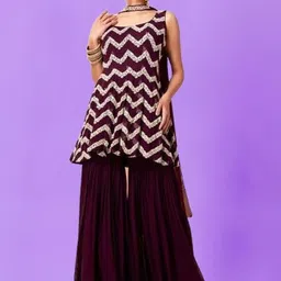 PARROT CREATION Women Embroidered Regular Sequinned Kurti with Sharara & With Dupatta-picture-38