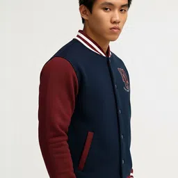 Maniac Men Fleece Lightweight Bomber with Patchwork Jacket image 4