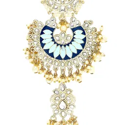 KARATCART Gold-Plated Kundan Studded & Pearl Head Chains Head Jewellery image 2