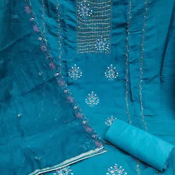 KALINI Embroidered Pure Silk Unstitched Dress Material image 3