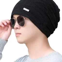 iSWEVEN Unisex Self Design Woollen Beanie image 5