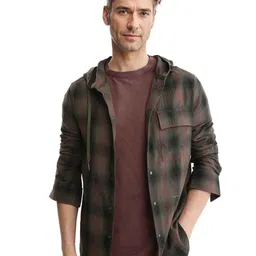 RARE RABBIT Men Comfort Hood Checked Cotton Oversized Casual Shirt-picture-4