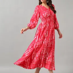 Femvy Abstract Printed V- Neck A-Line Midi Dress image 3