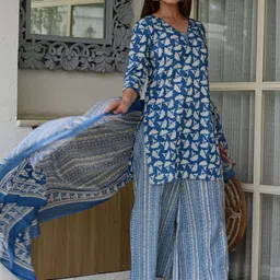 Ruii FASHION Women Ethnic Motifs Printed Regular Pure Cotton Kurta with Palazzos & Dupatta image 5
