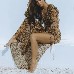 LULU & SKY Women Animal Printed Ruffled Maxi Dress image 4