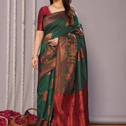 Snofi Creation Ethnic Motifs Woven Design Zari Kanjeevaram Saree-image-57