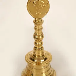 Exotic India Gold-Toned  Vel Bell With Tamil Om And Shiva Tilak Textured Brass Pooja Bells-image-21