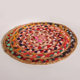 Exotic India Red & Grey Braided Round Mat image 3