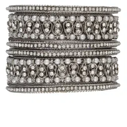 FEMMIBELLA Set Of 6 Silver-Plated Beaded Bangles image 4