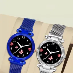 SZN Women Dial & Stainless Steel Straps Analogue Watch Mag Flower Blue+SilverSZNN36514469-image-59