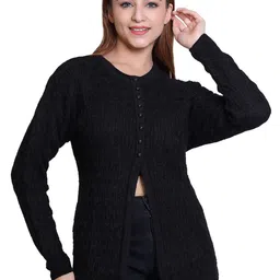 Varenyam Women Solid Round Neck Cardigan-image-6