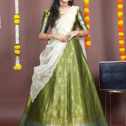 Fabcartz Woven Design Silk Semi-Stitched Lehenga & Unstitched Blouse With Dupatta-picture-5