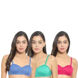 Women Cotton L-Blue,Green,Pink Padded Non-Wired Lingerie Bra Sport wear Gym Crop Tank Top-image-15