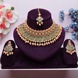 VATSALYA creation Gold-Plated Artificial Stone Studded Jewellery Set image 2