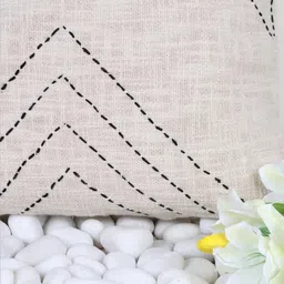 Indihomecraft White & Black Embroidered Square Cushion Cover image 2