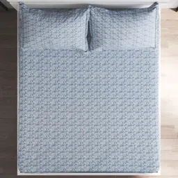 Home Centre Blue 200 TC King Bedsheet with 2 Pillow Covers image 2