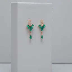 TASSYA Silver-Plated Emerald Studded Teardrop Shaped Studs image 1