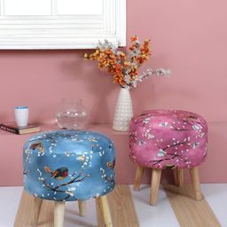 Shadowkart Set Of 2 Blue & Pink Printed Sitting Mudda Puffy Stool Dinning Chair Ottomans-picture-6