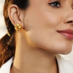 Rubans Voguish Stainless Steel 18k Gold-Plated Contemporary Studs image 3